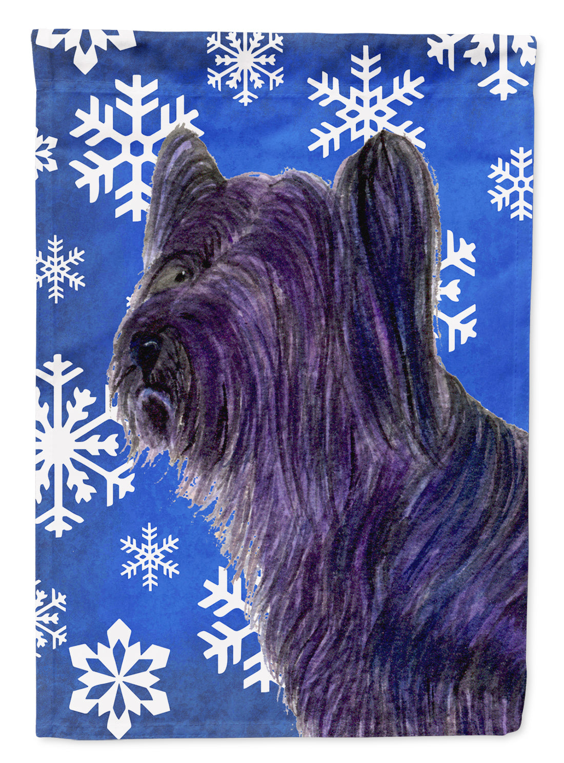 Skye Terrier Winter Snowflakes Holiday Flag Garden Size.