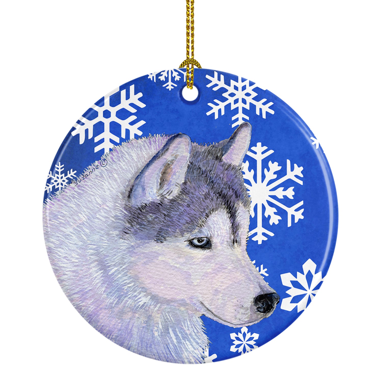 Siberian Husky Winter Snowflakes Holiday Christmas Ceramic Ornament SS4602 - the-store.com