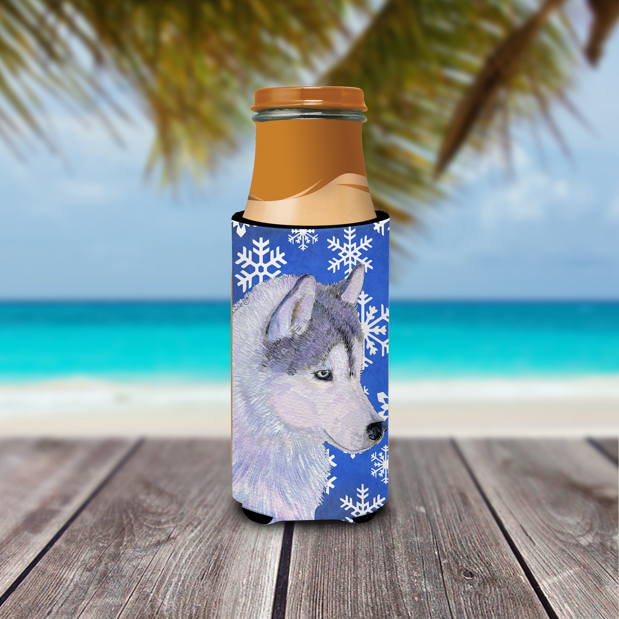 Siberian Husky Winter Snowflakes Holiday Ultra Beverage Insulators for slim cans SS4602MUK.