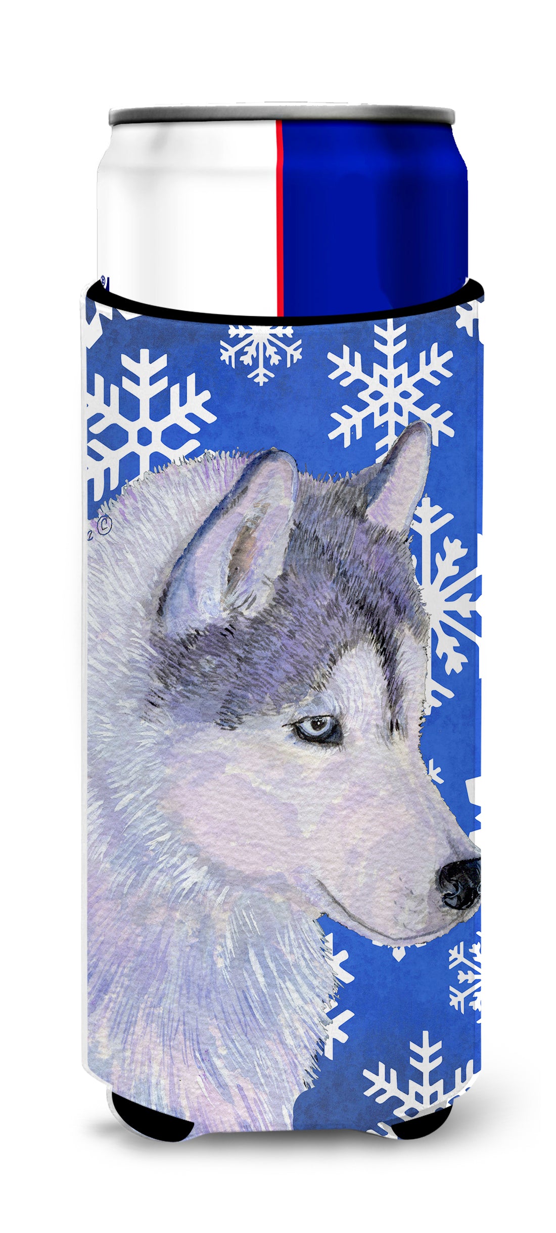 Siberian Husky Winter Snowflakes Holiday Ultra Beverage Insulators for slim cans SS4602MUK.