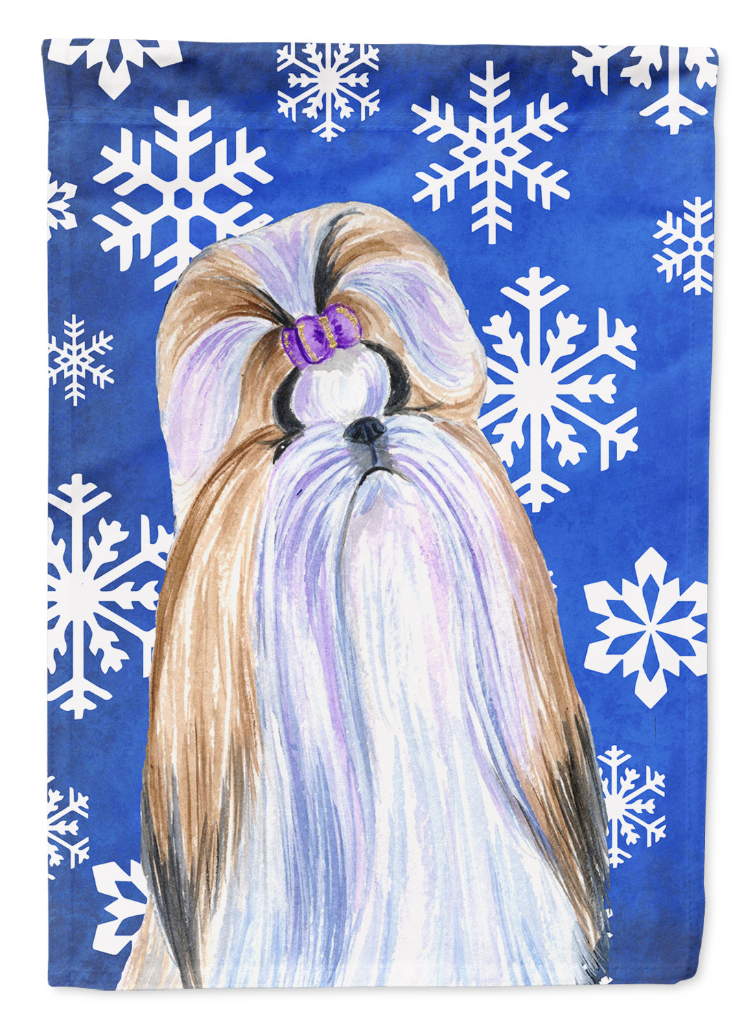 Shih Tzu Winter Snowflakes Holiday Flag Canvas House Size  the-store.com.