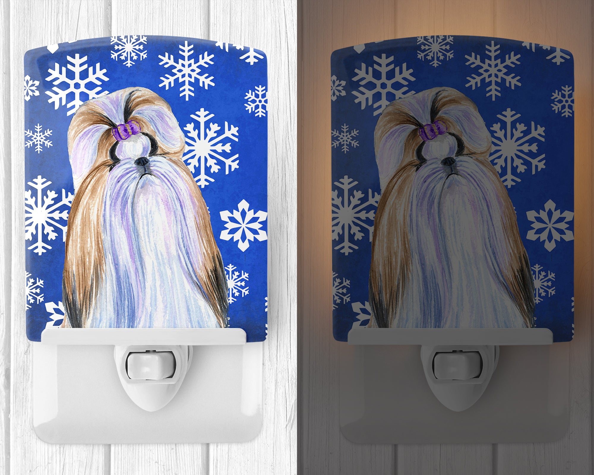 Shih Tzu Winter Snowflakes Holiday Ceramic Night Light SS4603CNL - the-store.com