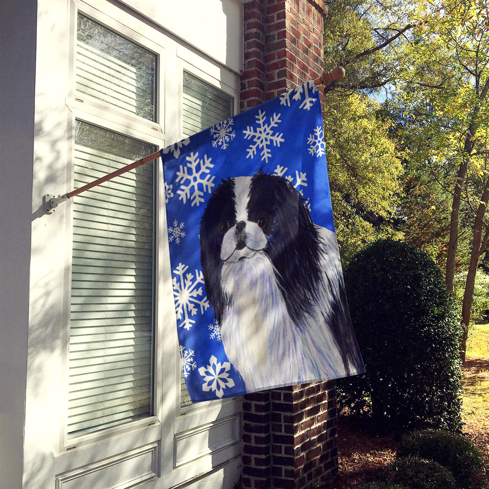 Japanese Chin Winter Snowflakes Holiday Flag Canvas House Size  the-store.com.