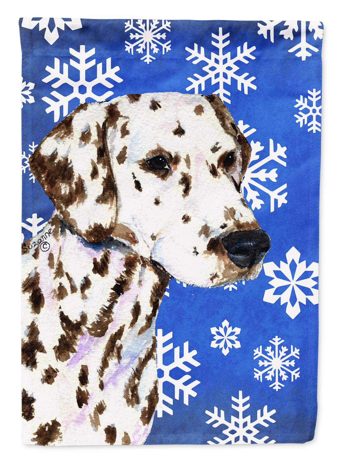 Dalmatian Winter Snowflakes Holiday Flag Canvas House Size  the-store.com.