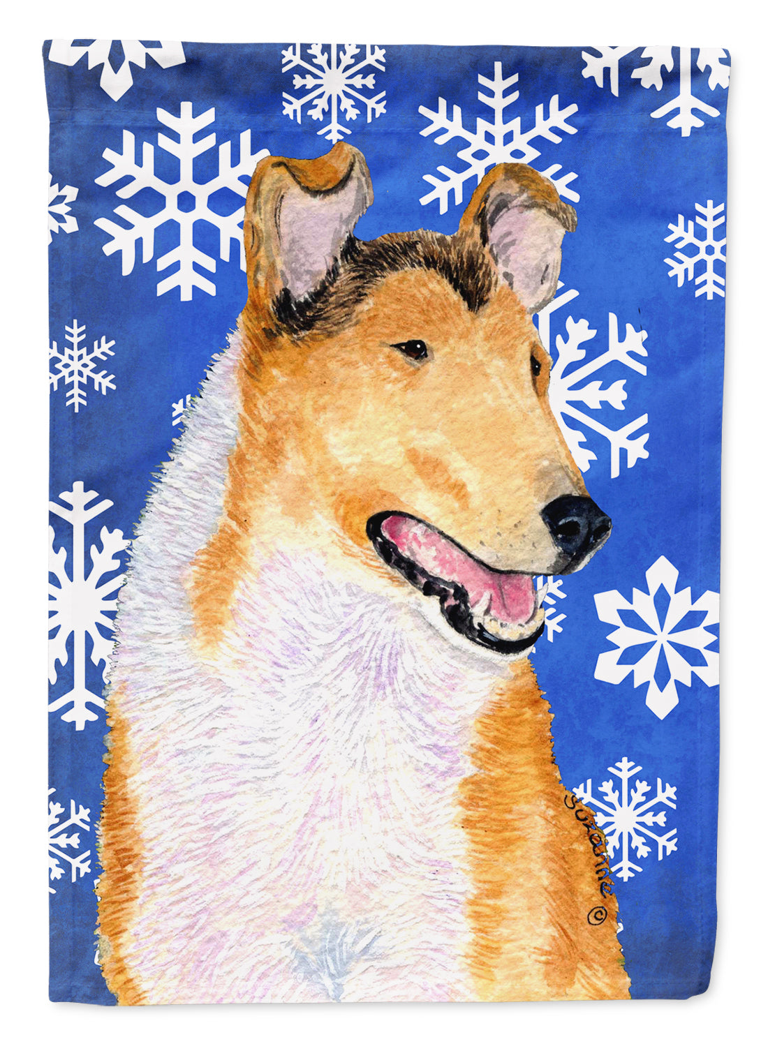 Collie Smooth Winter Snowflakes Holiday Flag Canvas House Size  the-store.com.