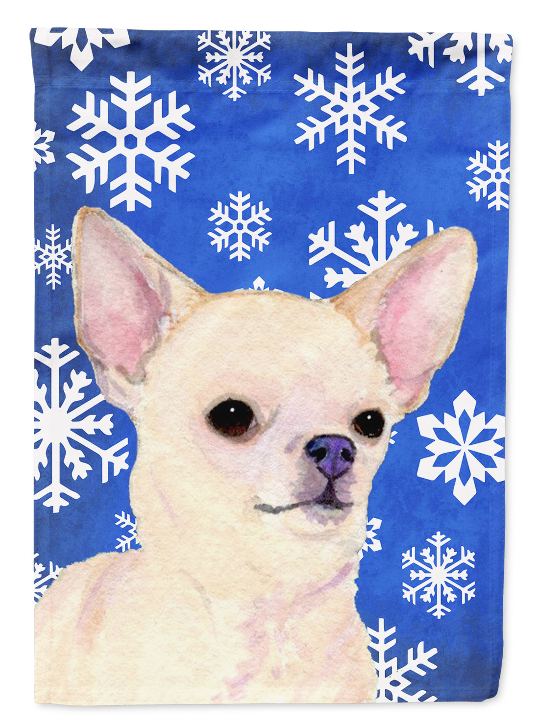 Chihuahua Winter Snowflakes Holiday Flag Canvas House Size  the-store.com.