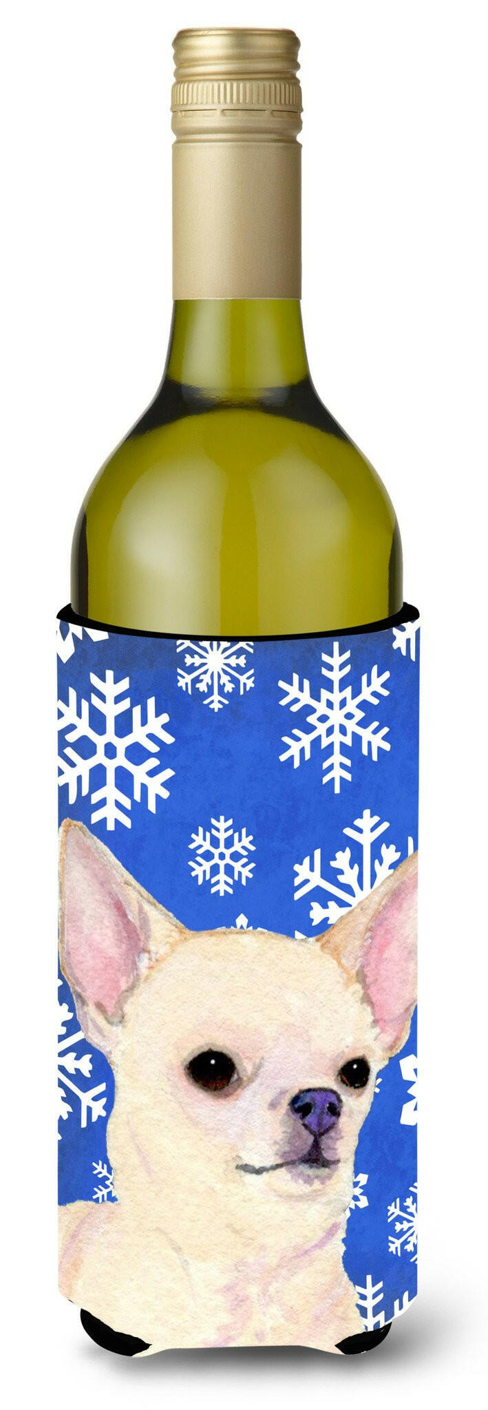 Chihuahua Winter Snowflakes Holiday Wine Bottle Beverage Insulator Beverage Insulator Hugger SS4610LITERK by Caroline&#39;s Treasures