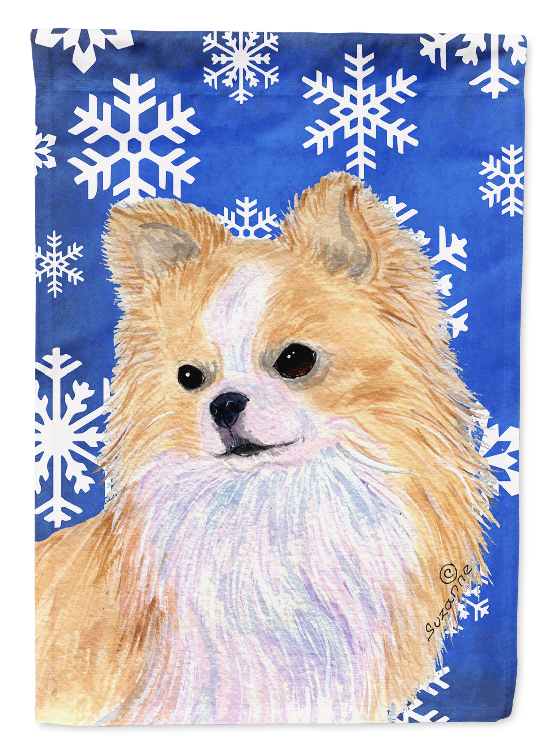 Chihuahua Winter Snowflakes Holiday Flag Canvas House Size  the-store.com.