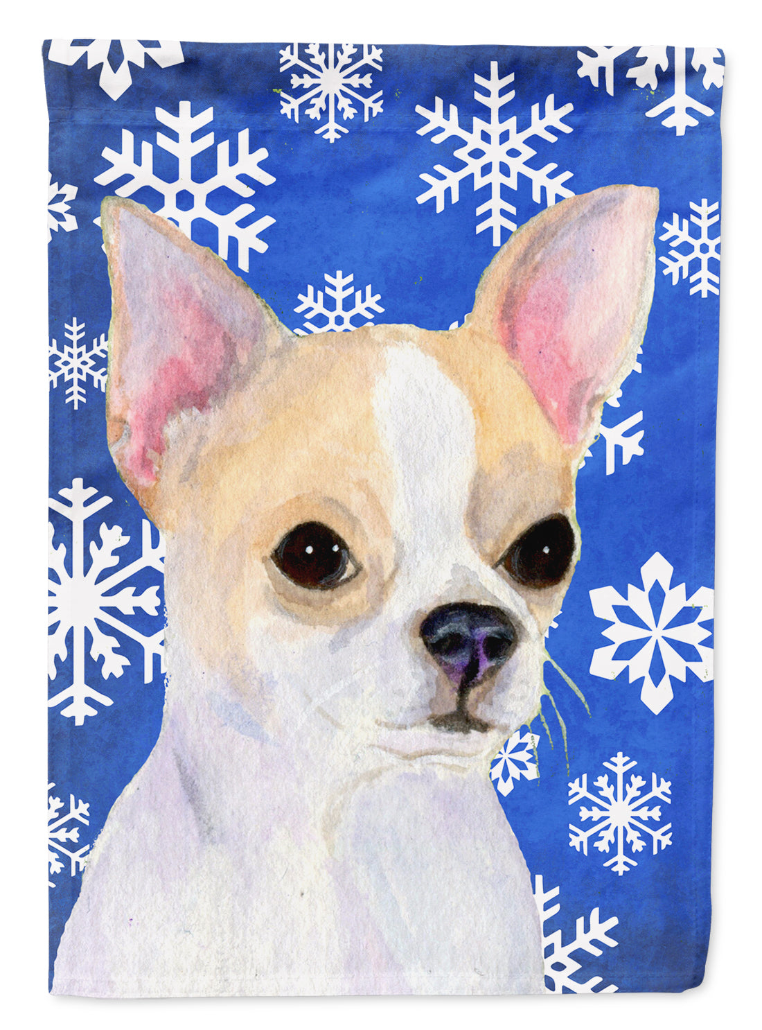 Chihuahua Winter Snowflakes Holiday Flag Canvas House Size  the-store.com.