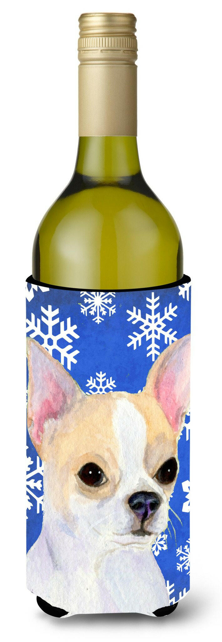 Chihuahua Winter Snowflakes Holiday Wine Bottle Beverage Insulator Beverage Insulator Hugger SS4612LITERK by Caroline&#39;s Treasures