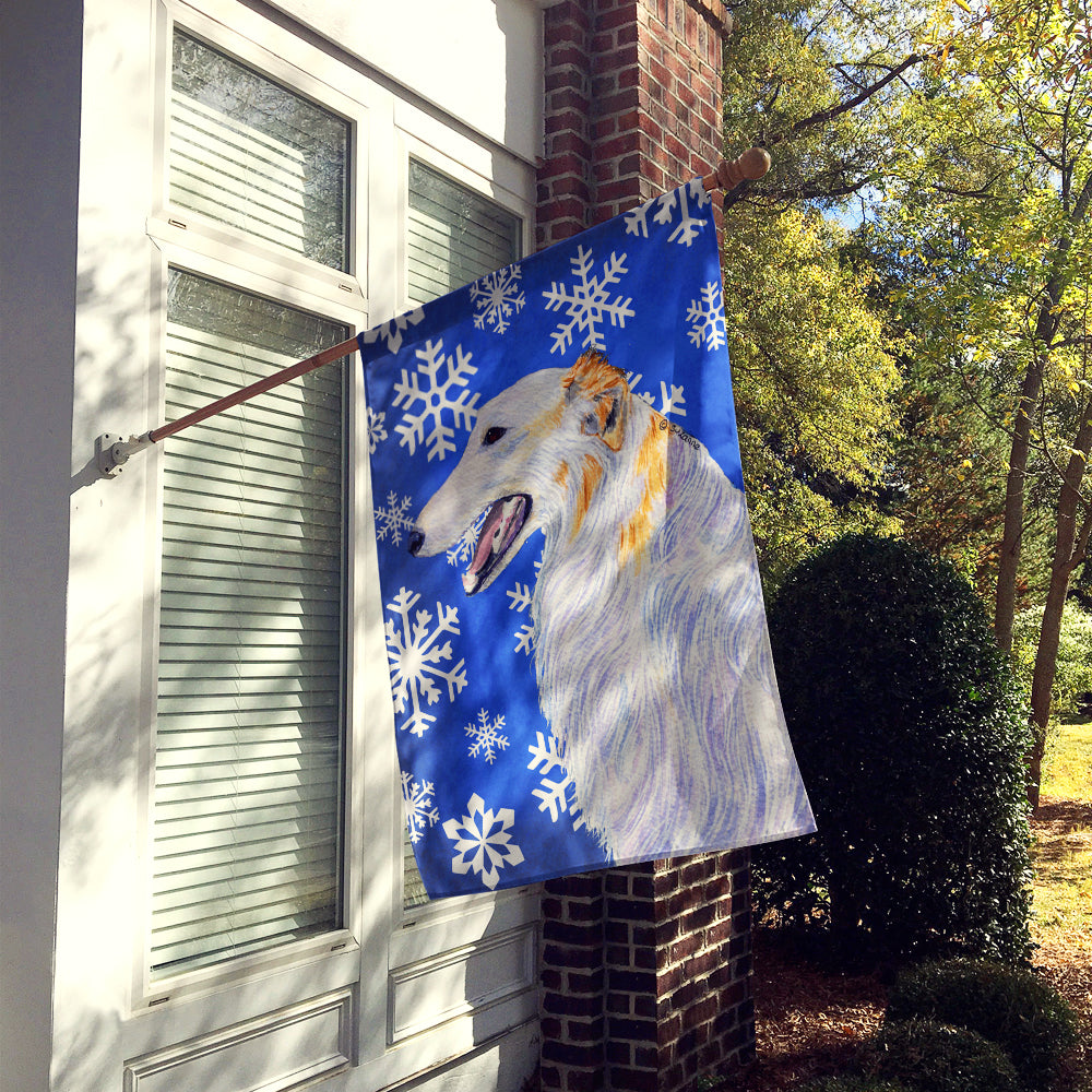 Borzoi Winter Snowflakes Holiday Flag Canvas House Size  the-store.com.