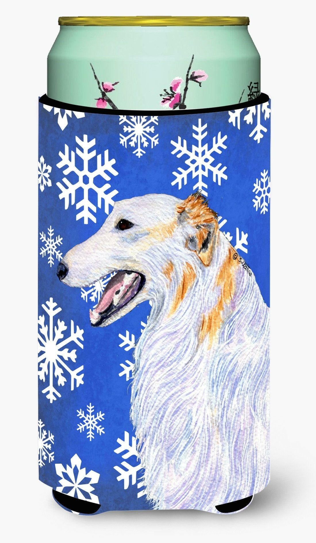 Borzoi Winter Snowflakes Holiday  Tall Boy Beverage Insulator Beverage Insulator Hugger by Caroline's Treasures