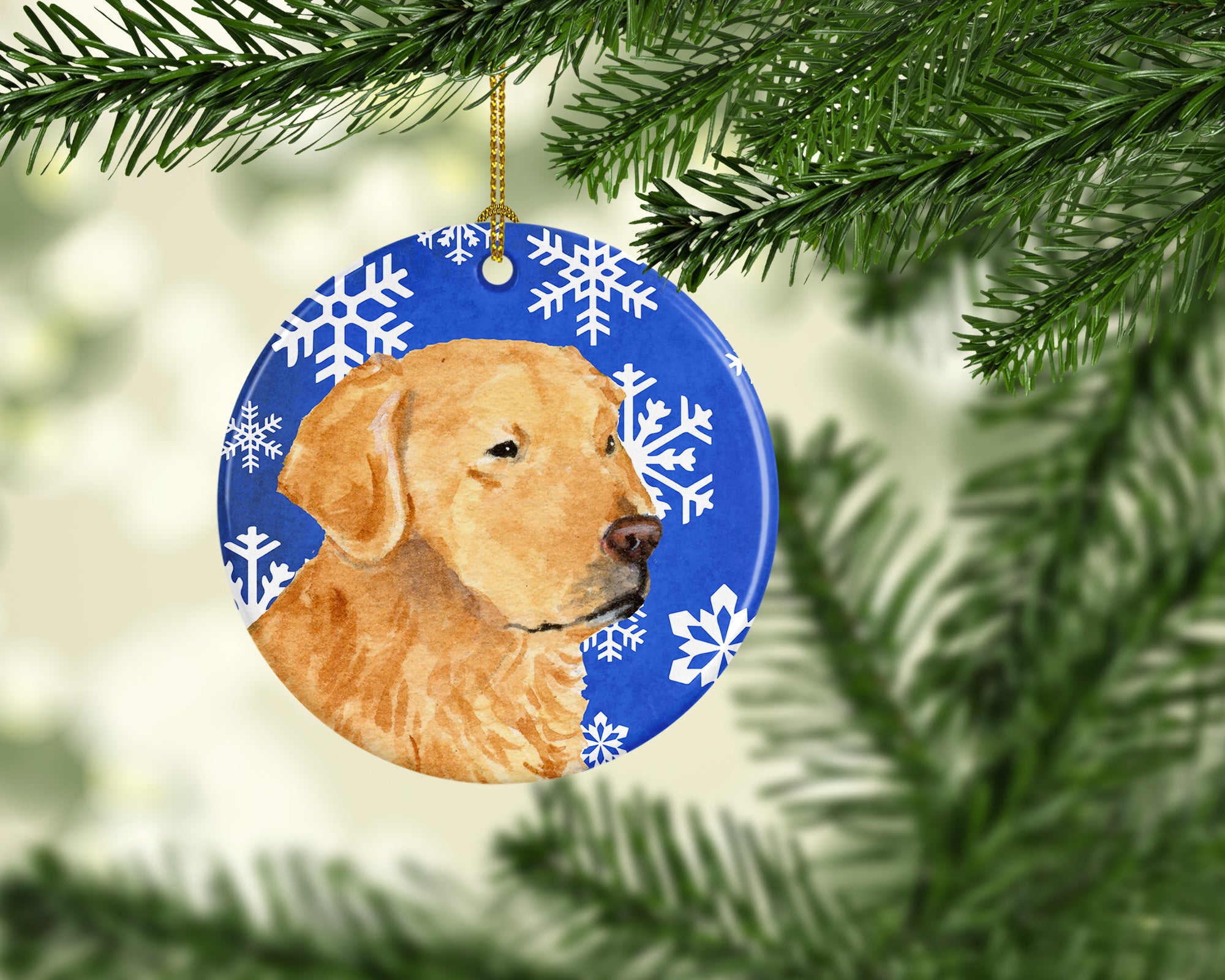 Golden Retriever Winter Snowflakes Holiday Christmas Ceramic Ornament SS4614 - the-store.com