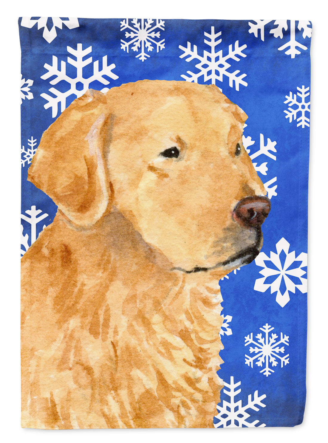 Golden Retriever Winter Snowflakes Holiday Flag Canvas House Size  the-store.com.