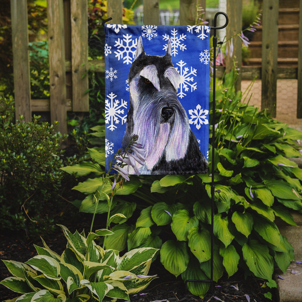 Schnauzer Winter Snowflakes Holiday Flag Garden Size.