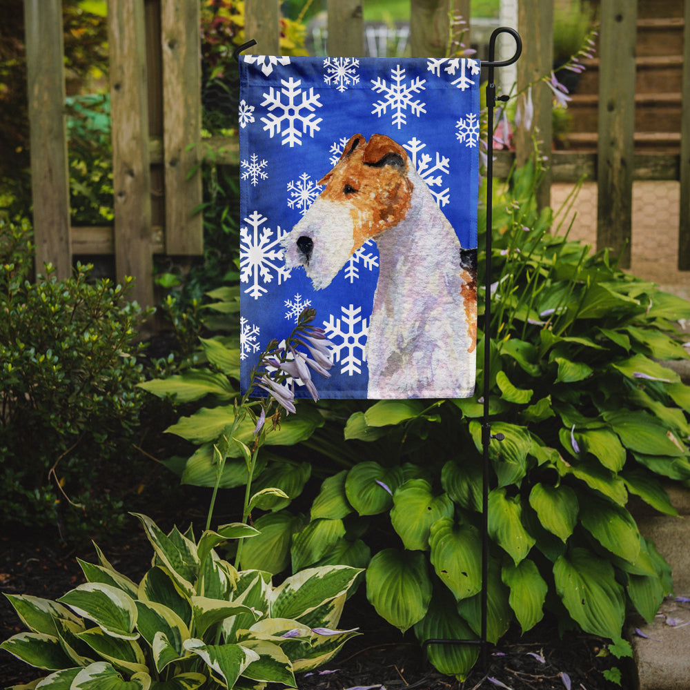 Fox Terrier Winter Snowflakes Holiday Flag Garden Size.