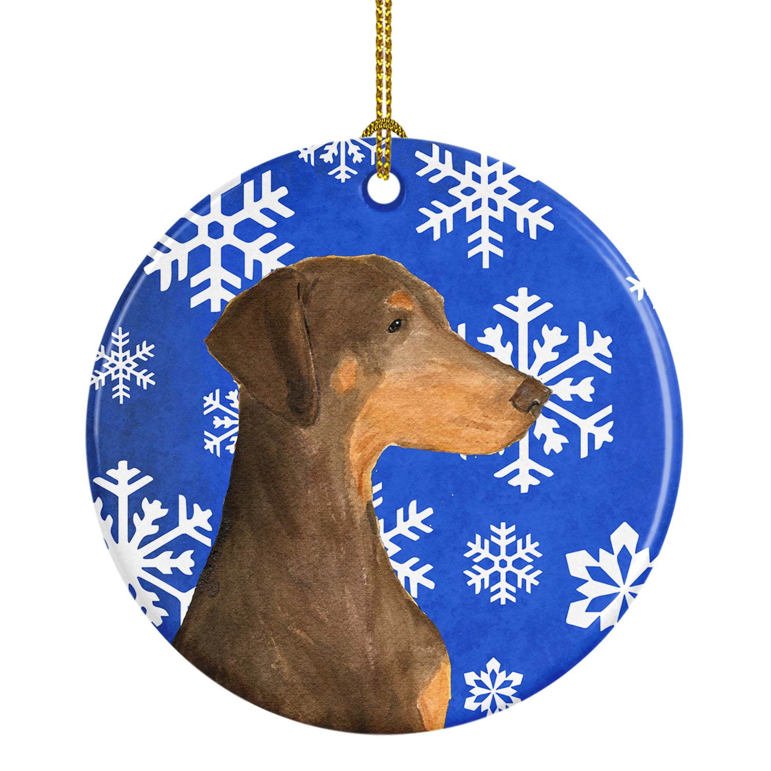 Doberman Winter Snowflakes Holiday Christmas Ceramic Ornament SS4617 - the-store.com