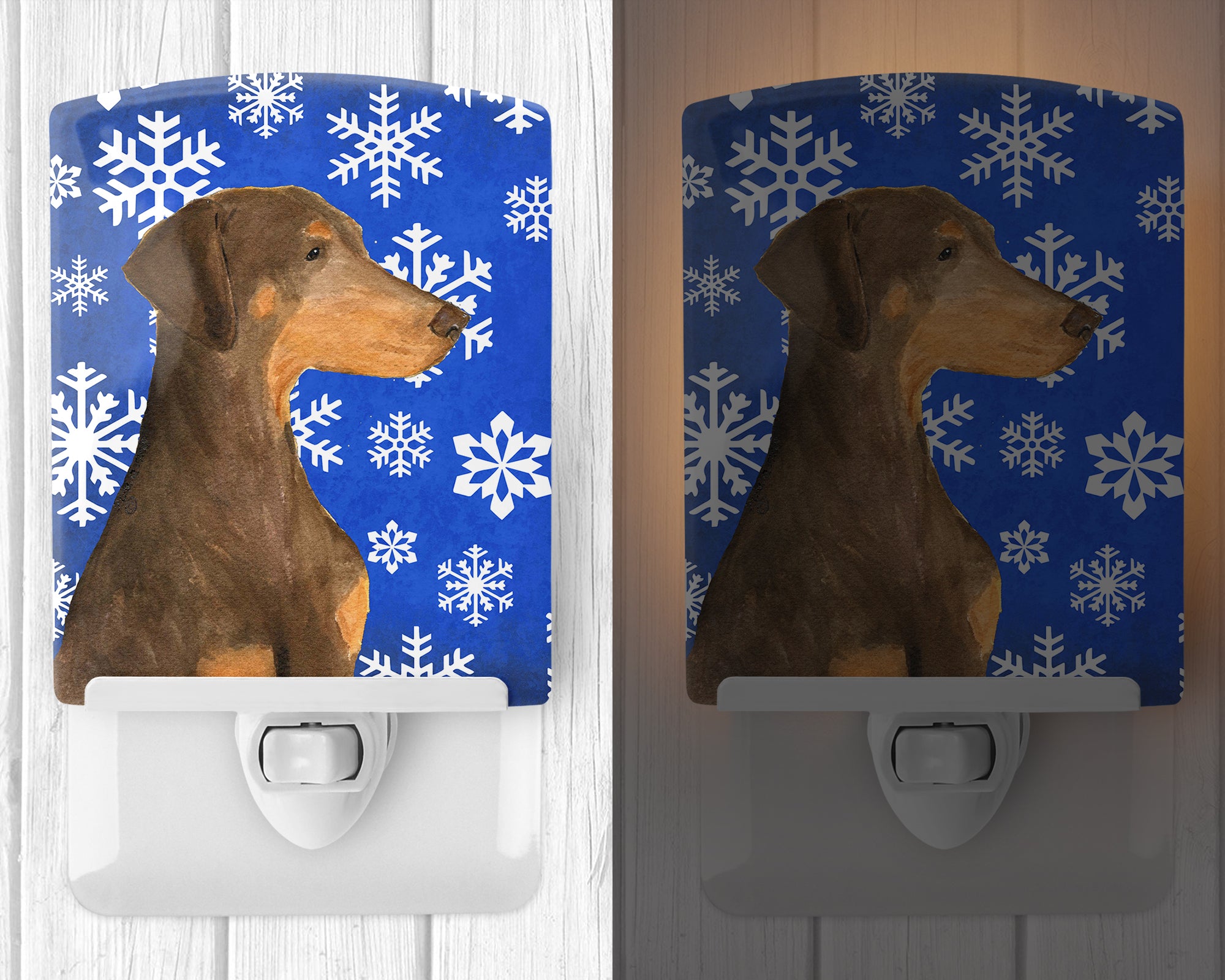 Doberman Winter Snowflakes Holiday Ceramic Night Light SS4617CNL - the-store.com