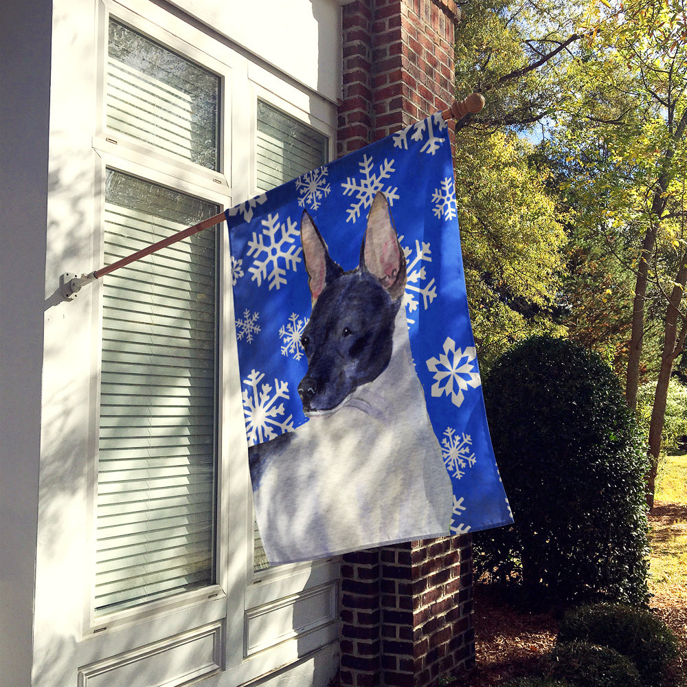 Rat Terrier Winter Snowflakes Holiday Flag Canvas House Size  the-store.com.