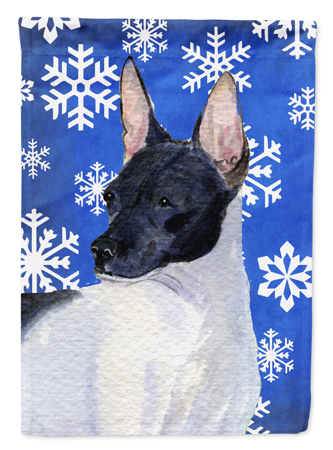 Rat Terrier Winter Snowflakes Holiday Flag Garden Size.