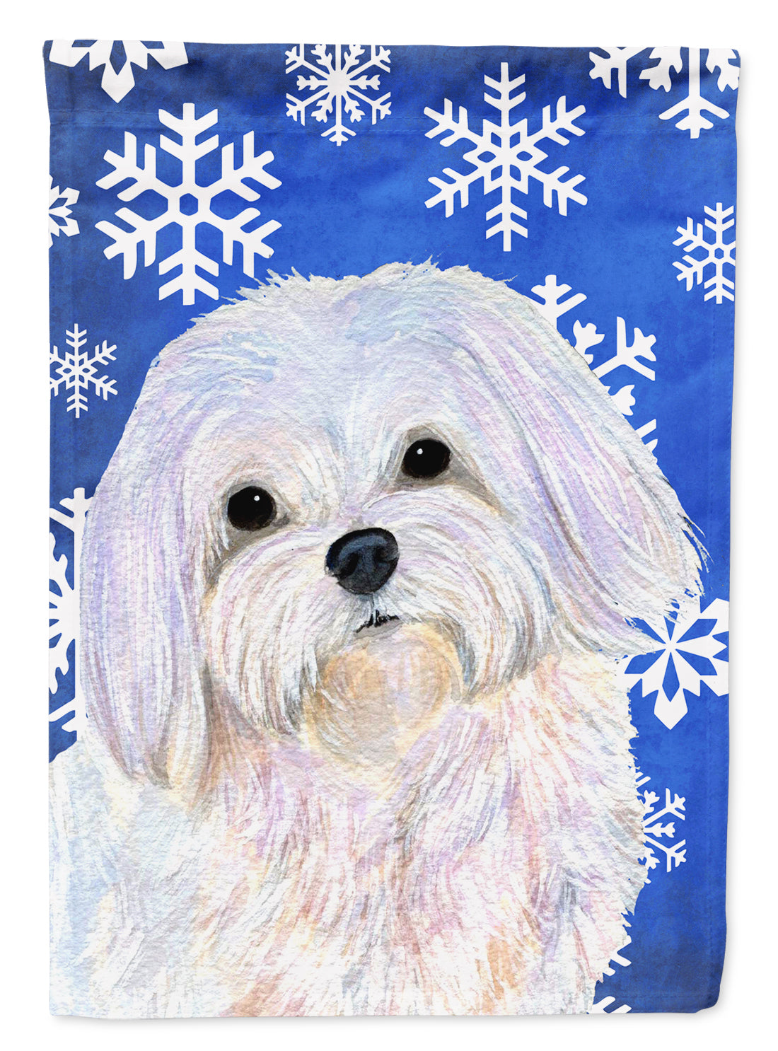 Maltese Winter Snowflakes Holiday Flag Canvas House Size  the-store.com.