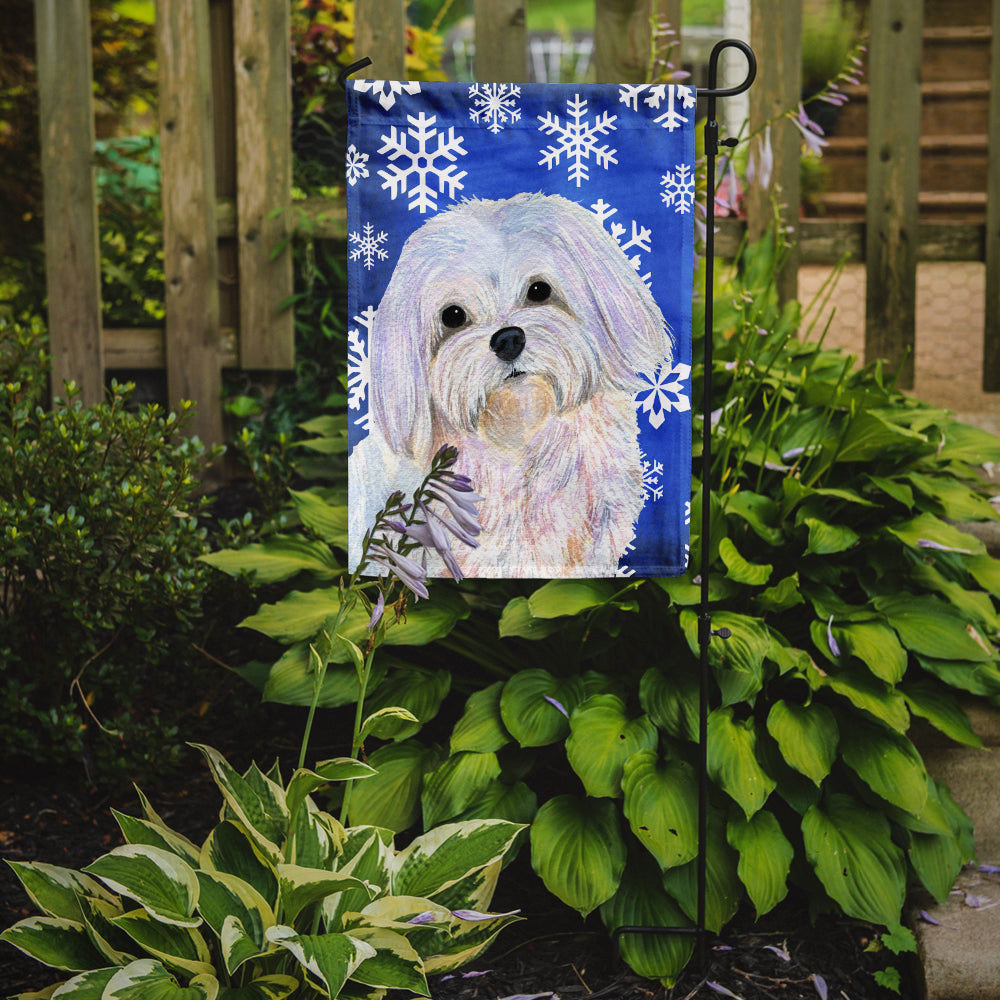 Maltese Winter Snowflakes Holiday Flag Garden Size.