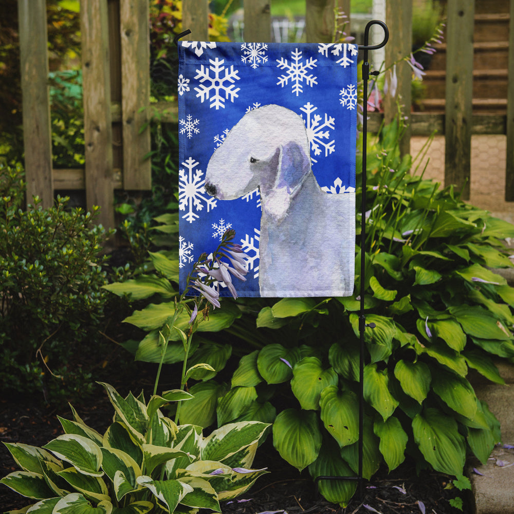 Bedlington Terrier Winter Snowflakes Holiday Flag Garden Size.