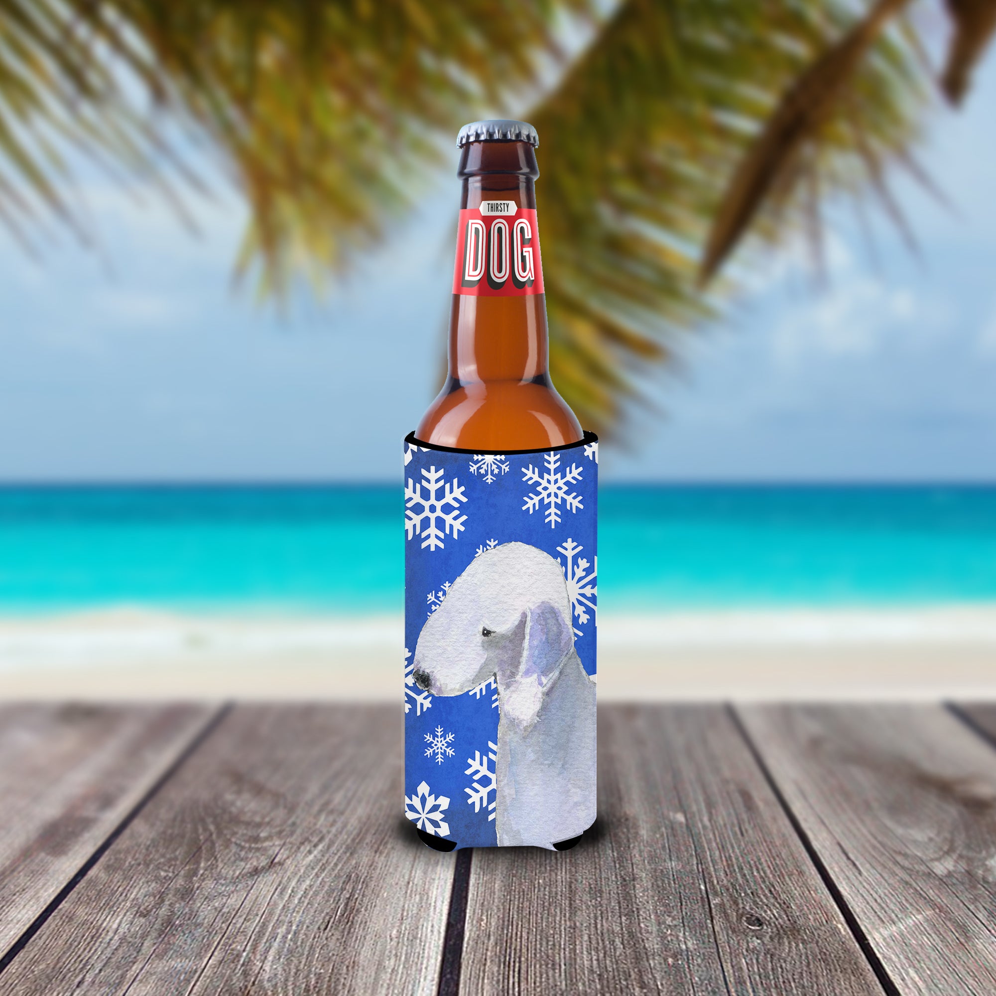 Bedlington Terrier Winter Snowflakes Holiday Ultra Beverage Insulators for slim cans SS4621MUK.