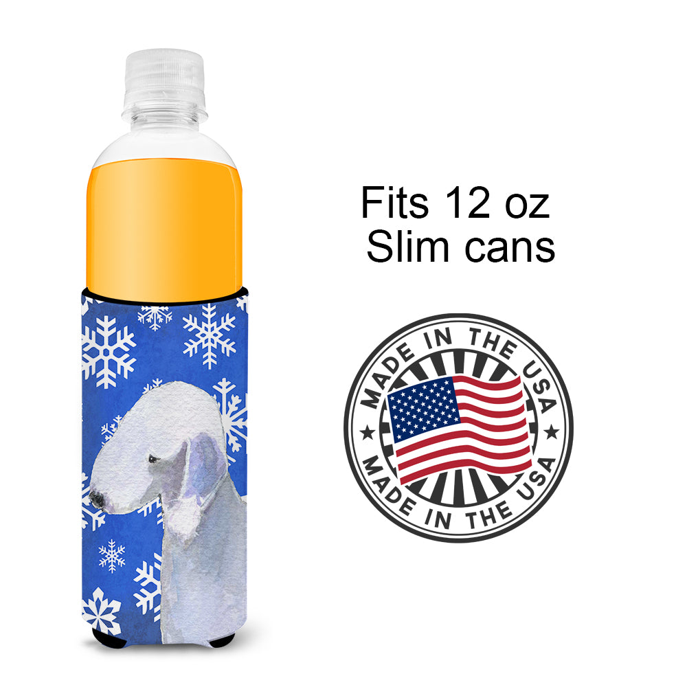 Bedlington Terrier Winter Snowflakes Holiday Ultra Beverage Insulators for slim cans SS4621MUK.