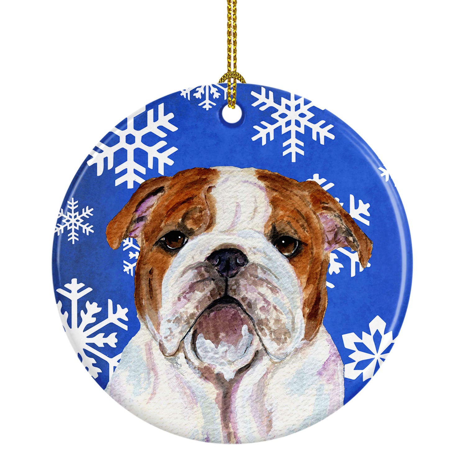 Bulldog English Winter Snowflakes Holiday Christmas Ceramic Ornament SS4622 - the-store.com