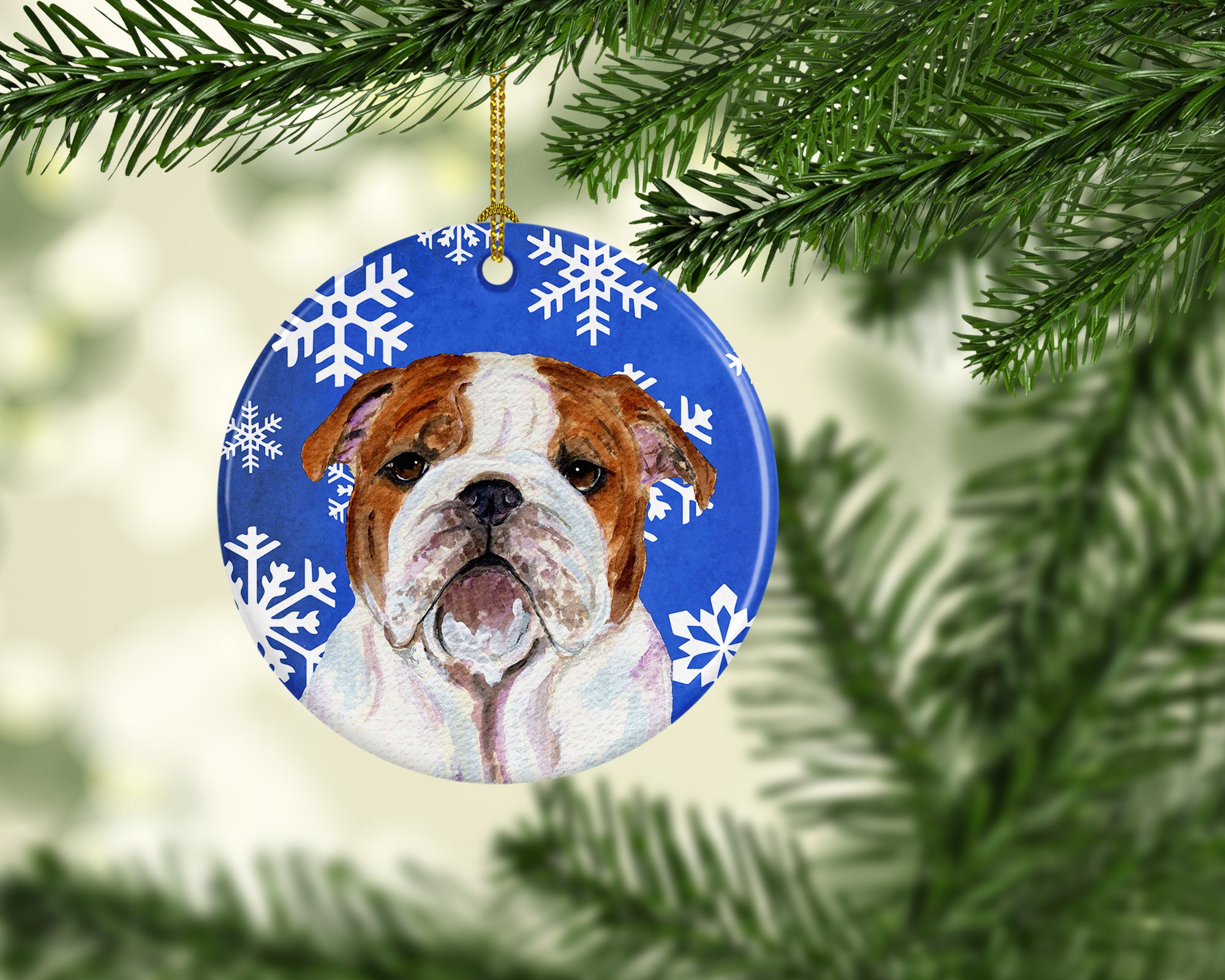 Bulldog English Winter Snowflakes Holiday Christmas Ceramic Ornament SS4622 - the-store.com