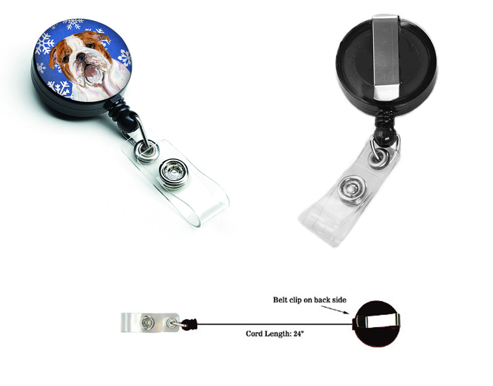 Bulldog English Winter Snowflakes Holiday Retractable Badge Reel SS4622BR  the-store.com.