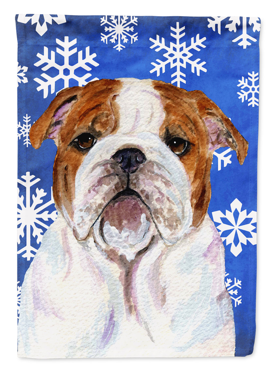 Bulldog English Winter Snowflakes Holiday Flag Canvas House Size  the-store.com.