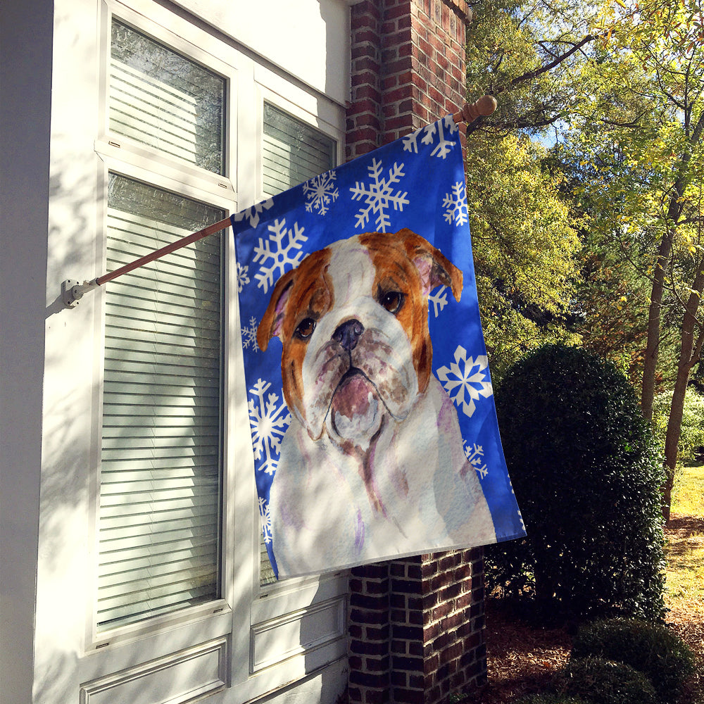 Bulldog English Winter Snowflakes Holiday Flag Canvas House Size  the-store.com.