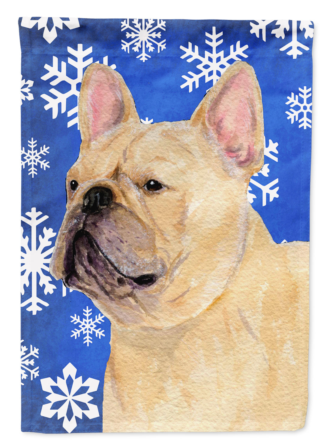 French Bulldog Winter Snowflakes Holiday Flag Canvas House Size  the-store.com.