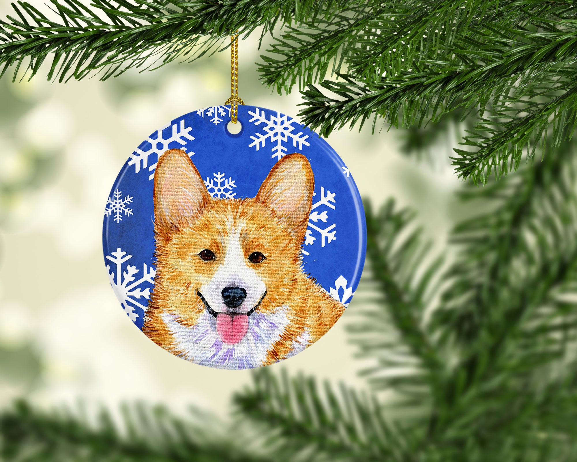 Corgi Winter Snowflakes Holiday Christmas Ceramic Ornament SS4624 - the-store.com