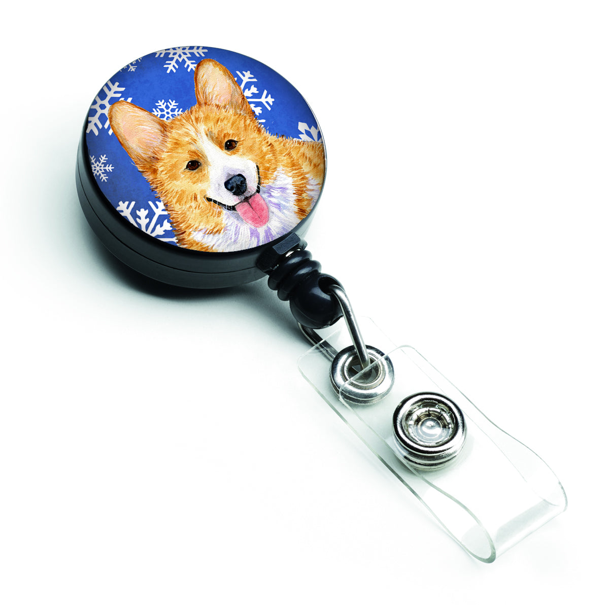 Corgi Winter Snowflakes Holiday Retractable Badge Reel SS4624BR  the-store.com.