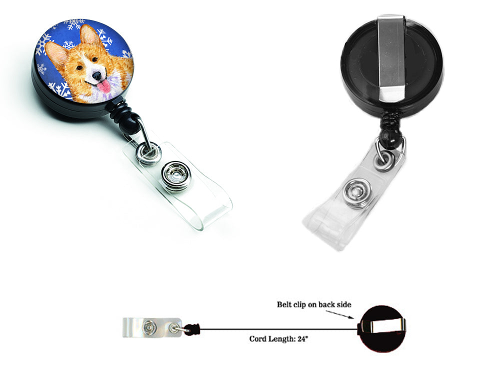 Corgi Winter Snowflakes Holiday Retractable Badge Reel SS4624BR  the-store.com.