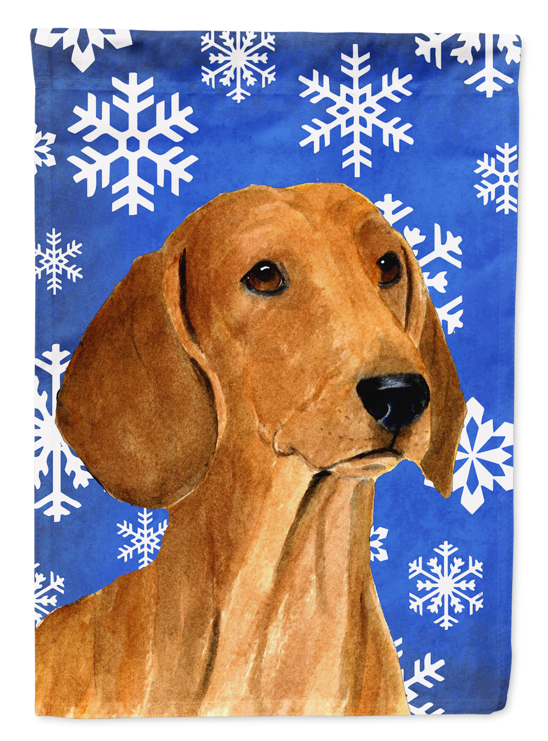 Dachshund Winter Snowflakes Holiday Flag Canvas House Size  the-store.com.