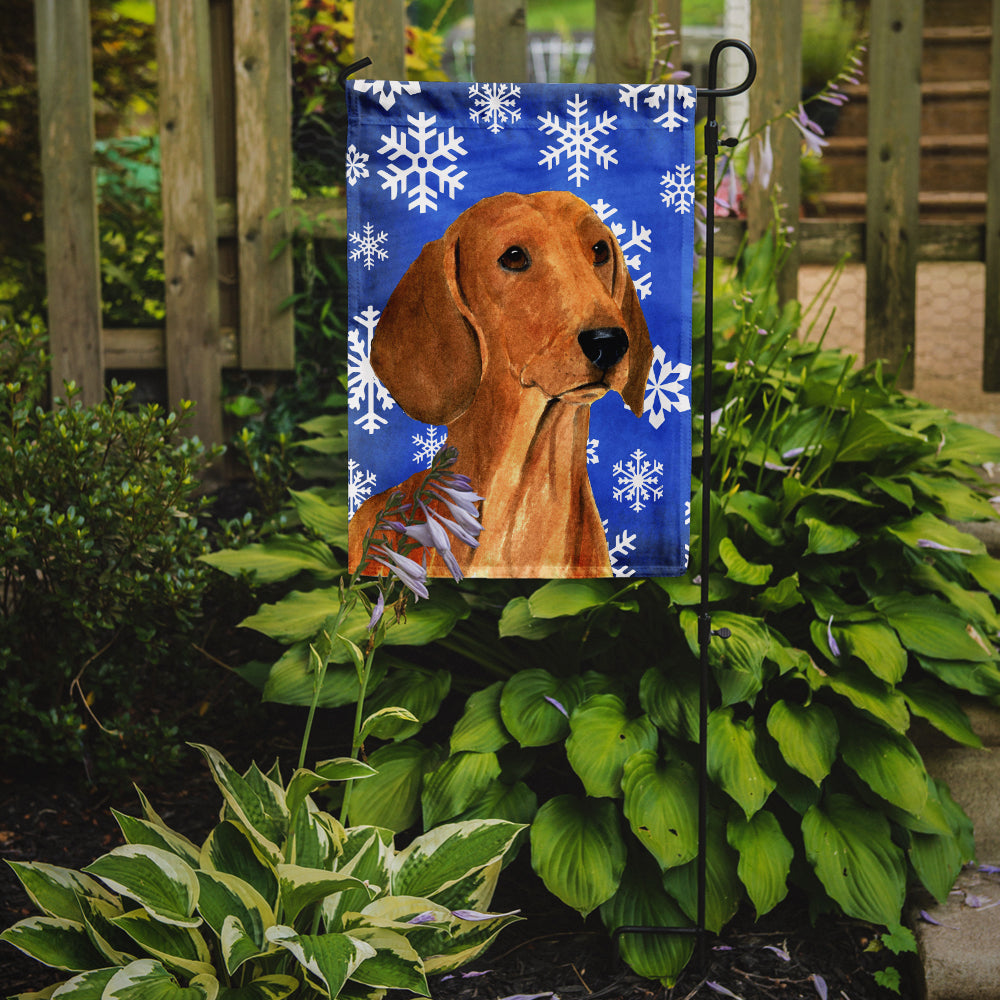 Dachshund Winter Snowflakes Holiday Flag Garden Size.