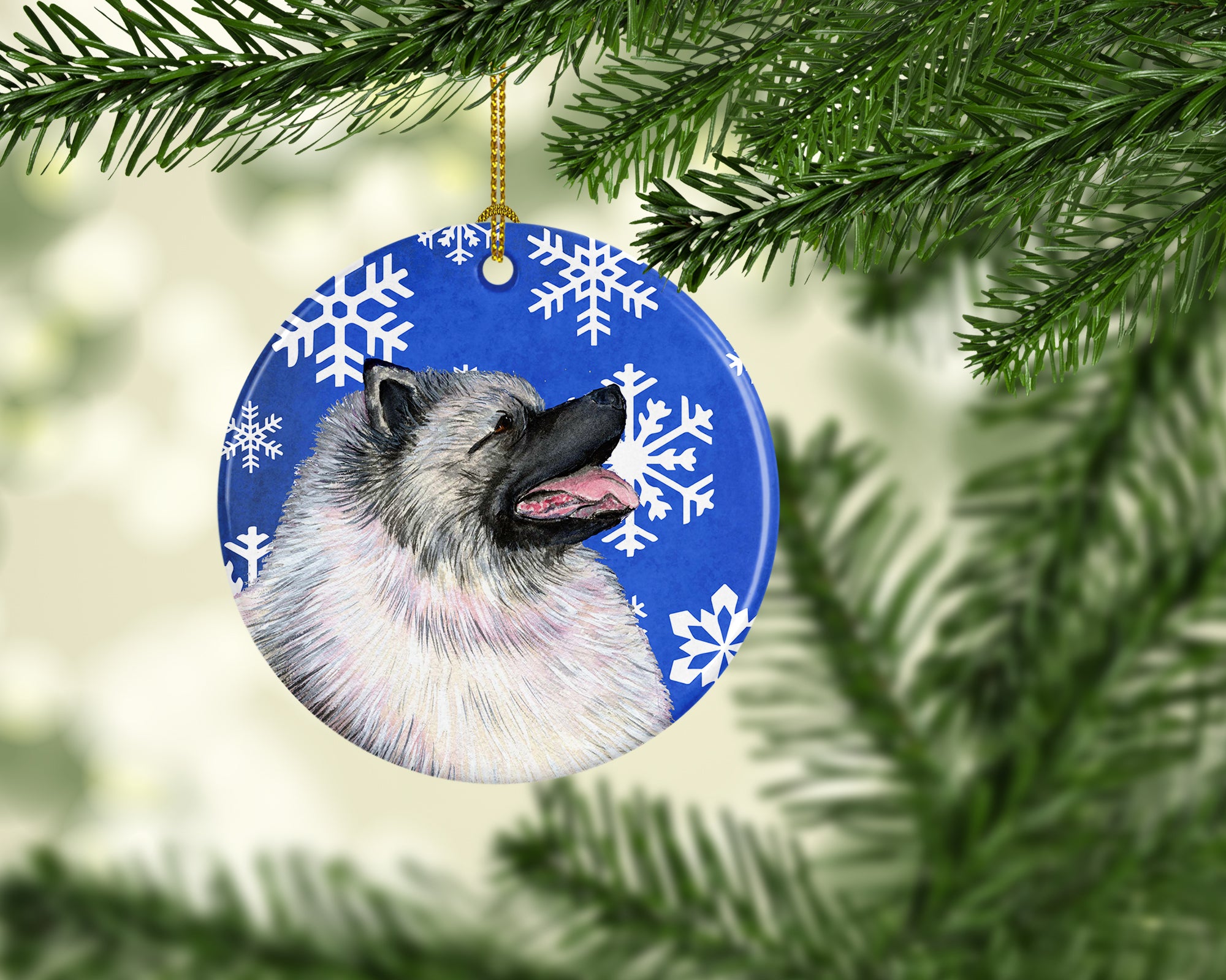 Keeshond Winter Snowflakes Holiday Christmas Ceramic Ornament SS4626 - the-store.com