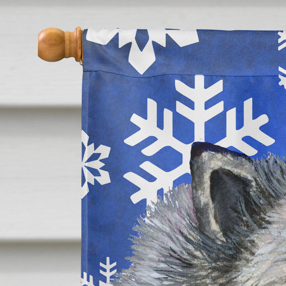 Keeshond Winter Snowflakes Holiday Flag Canvas House Size  the-store.com.