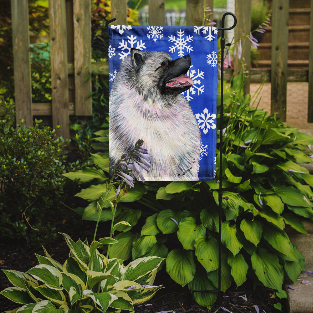 Keeshond Winter Snowflakes Holiday Flag Garden Size.