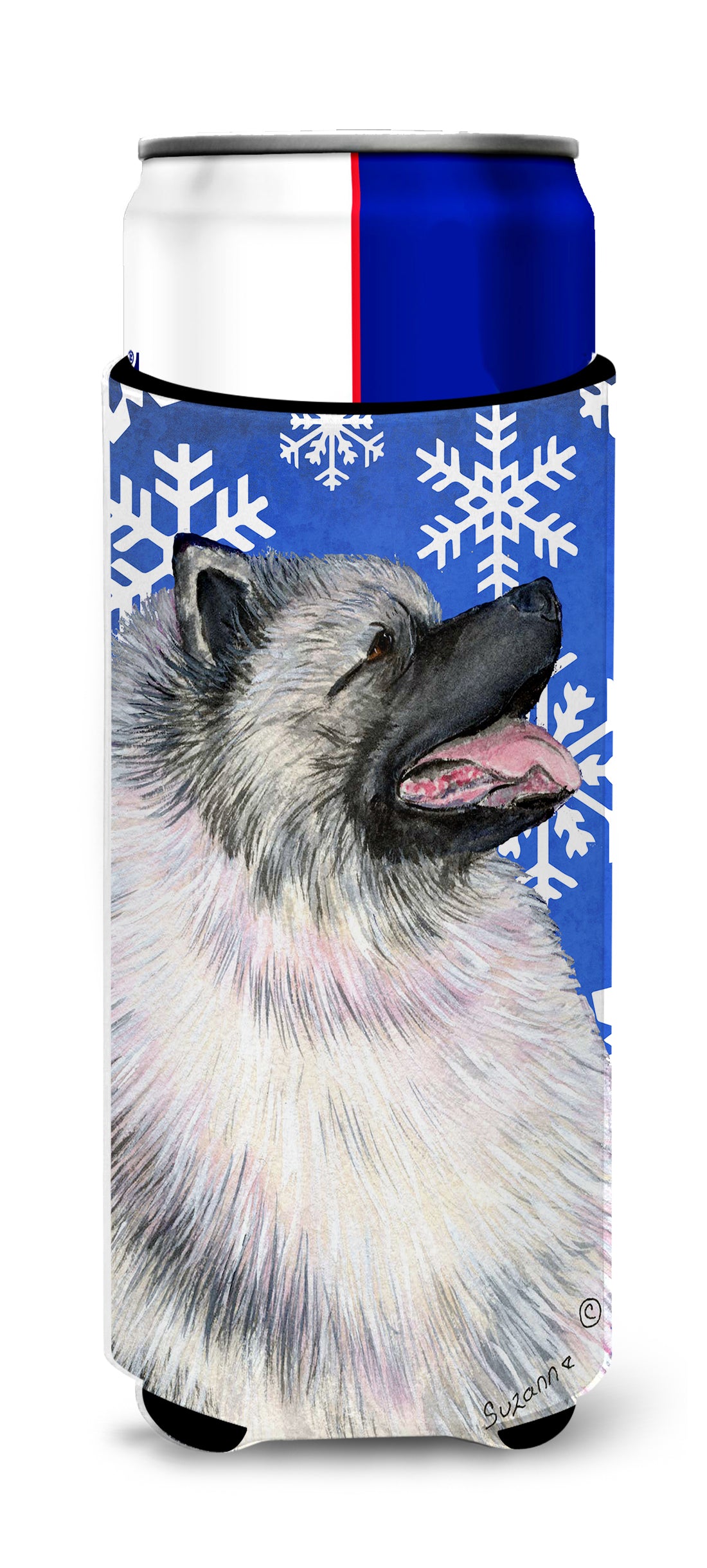 Keeshond Winter Snowflakes Holiday Ultra Beverage Insulators for slim cans SS4626MUK.