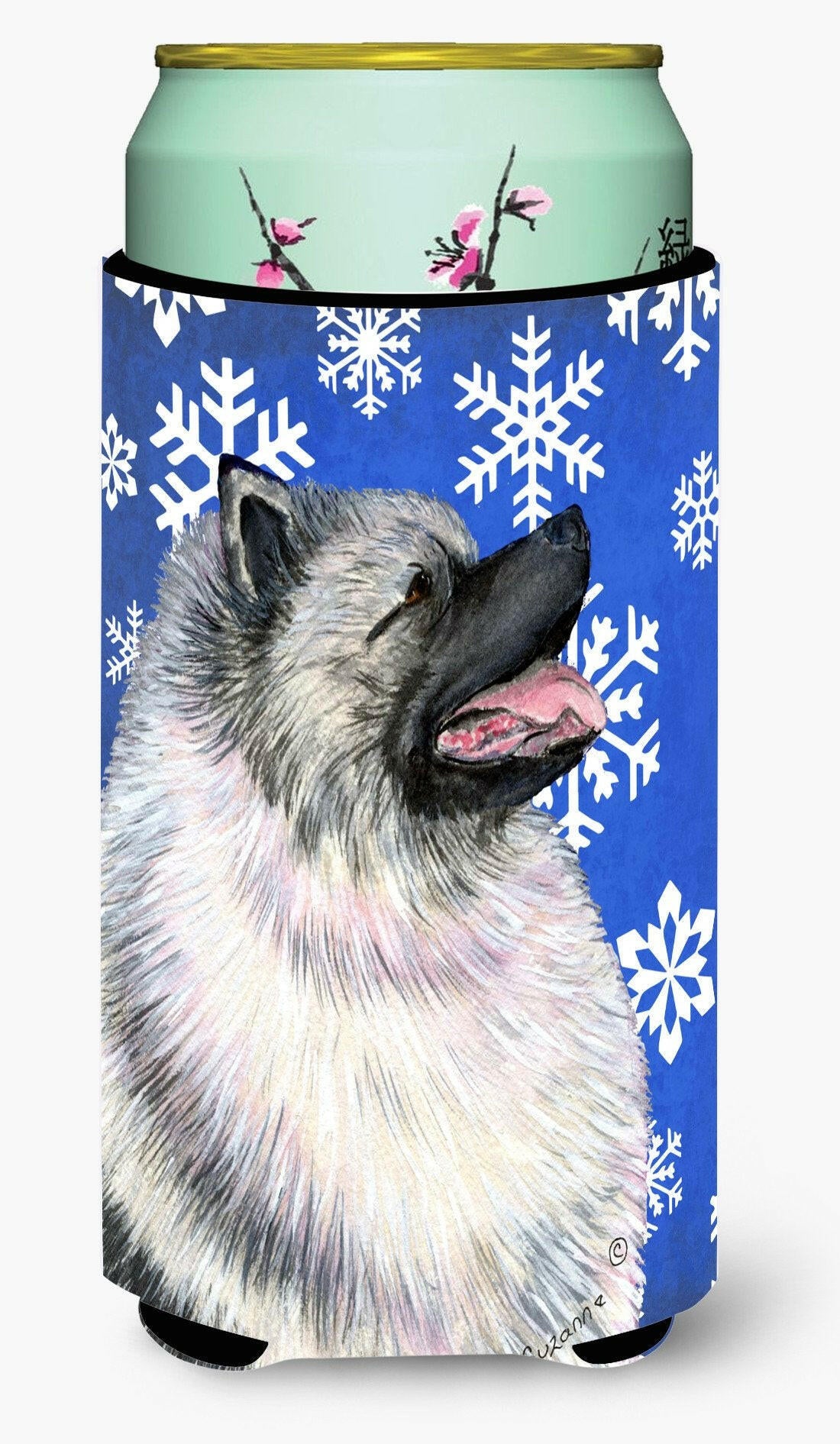 Keeshond Winter Snowflakes Holiday  Tall Boy Beverage Insulator Beverage Insulator Hugger by Caroline's Treasures