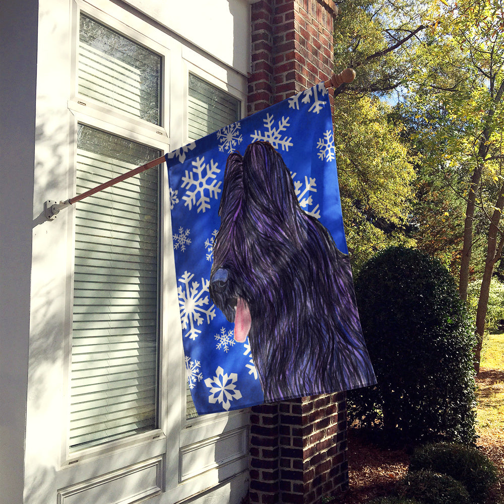 Briard Winter Snowflakes Holiday Flag Canvas House Size  the-store.com.