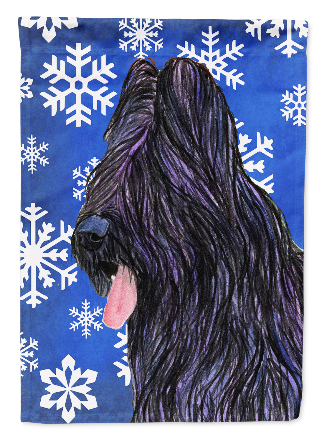 Briard Winter Snowflakes Holiday Flag Garden Size.