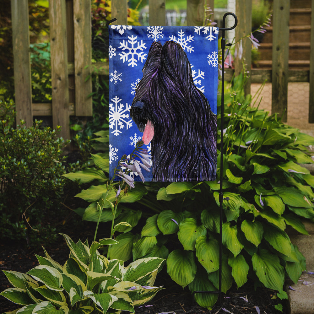 Briard Winter Snowflakes Holiday Flag Garden Size.