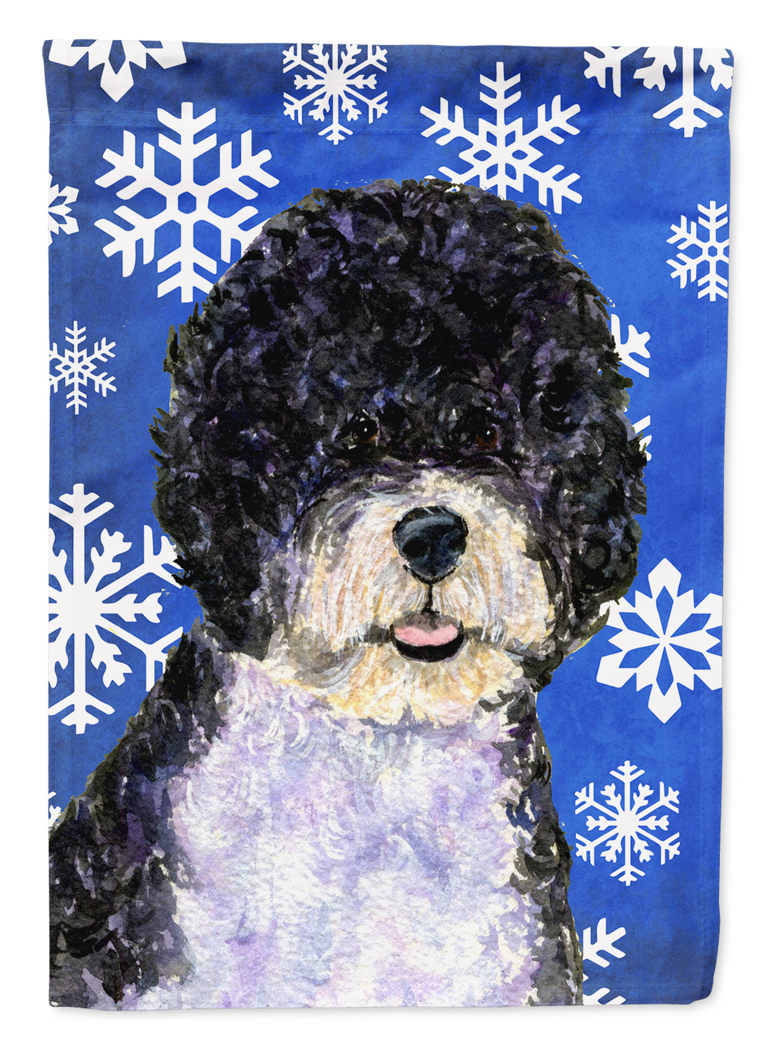 Portuguese Water Dog Winter Snowflakes Holiday Flag Garden Size.