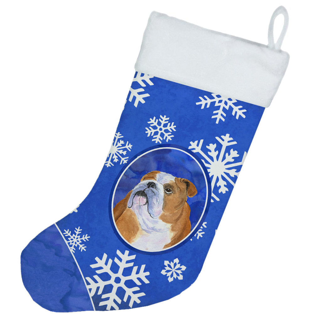 Bulldog English Winter Snowflakes Christmas Stocking SS4629  the-store.com.